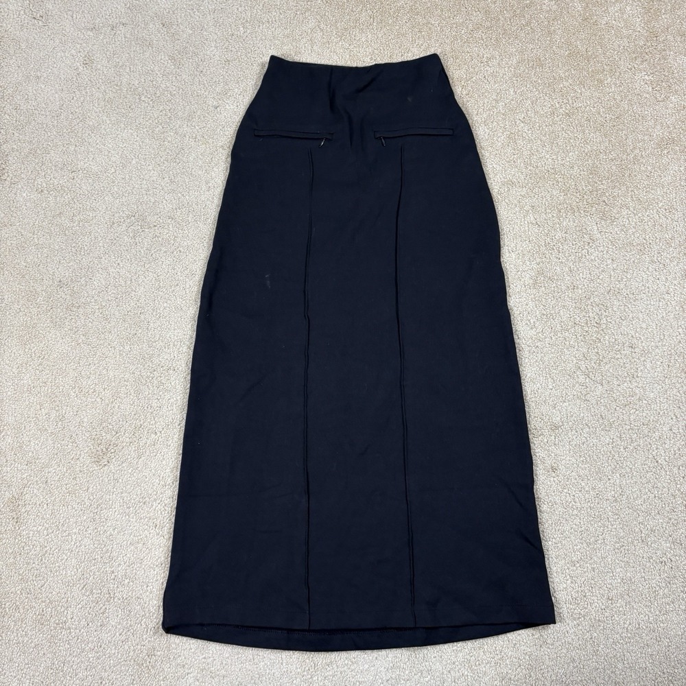 Zara Ribbed Knit Midi Skirt Womens Small Black Elastic Waist Zip Pockets Casual